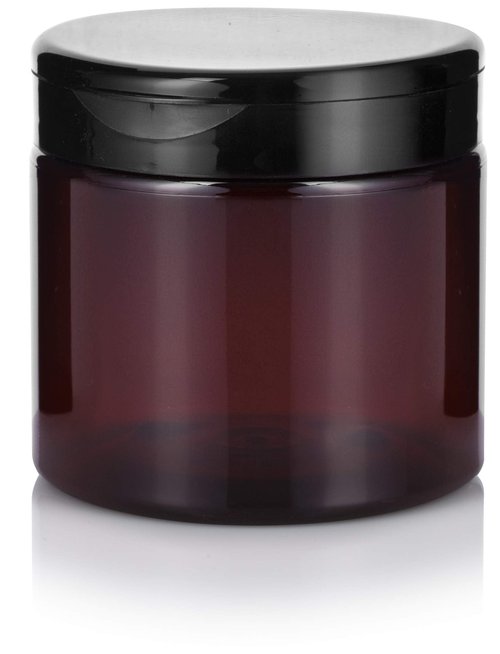 16 oz Amber PET Plastic Refillable Jar with Black Flip Top (6 Pack)