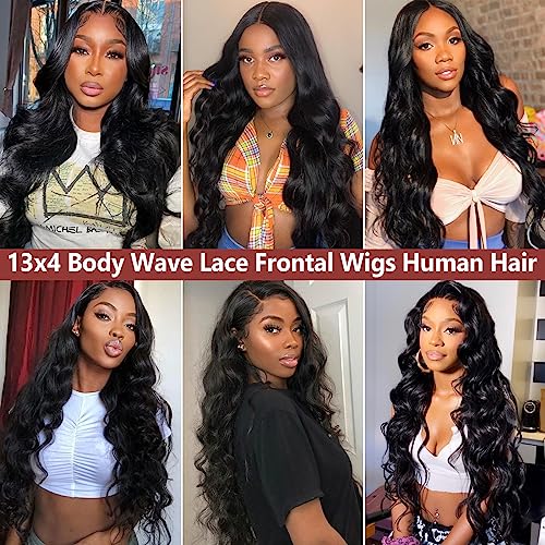 Benehair 22 Inch Body Wave Lace Front Wigs Human Hair 13x4 Lace Frontal Glueless Wigs Human Hair Pre Plucked with Baby Hair 180% Density Human Hair Wigs for Black Women Natural Black