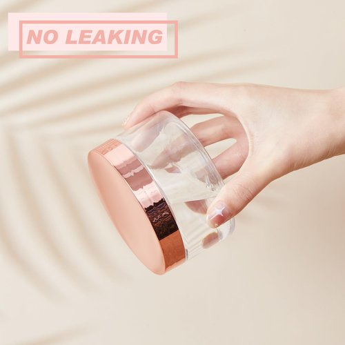 Dandat 24 Pcs 4 oz Plastic Jar Container with Lid and Label Refillable Empty Round Clear with Rose Gold PET Cosmetic Sample Containers for Lotion, Cream, Ointments, Body Butter, Makeup, Travel Storage