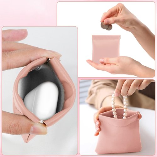 ZooviHyvi 4 PCS Small Makeup Bag for Purse, Mini Portable Pocket Cosmetic Bag, Travel Pouches for Women, Lipstick Pouch for Purse, Mini Makeup Organizer for Coins Cards Jewelry(pink)