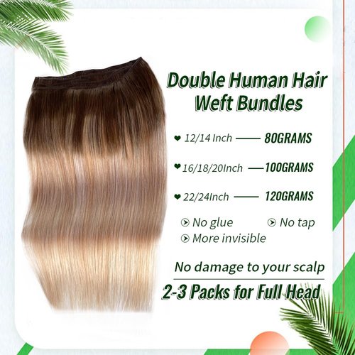 Sew In Hair Extensions 22 Inch Hand Tied Weft Human Hair 120G Blonde with Light Brown Roots Mixed Platinum Gray Sew Ins