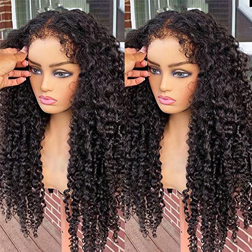 Kinky Curly Edges Hairline 13x4 Lace Front Wigs Human Hair Transparent HD Lace Frontal Wig Pre Plucked Pre Bleached Knots 4C Edges Baby Hair Deep Wave Curly Wig 180% Density (18inches)