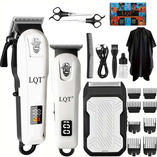 LQT Hair Clippers for Men, Professional Barber Clippers and Trimmer Set, Mens Cordless Clipper, 3 pcs setHair Cutting Kit for Men