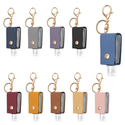 LIOUCBD 10PCS Hand Sanitizer Holders, 30ML Leather Keychain Holder Bottles Cases, Travel Size Empty Squeeze Bottle for Toiletry Shampoo Lotion Soap