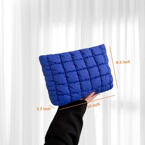 HFLZBRO Puffy Quilted Makeup Bag for Women, Cosmetic Bag, Travel Toiletry Organizer Pouch Clutch (blue)