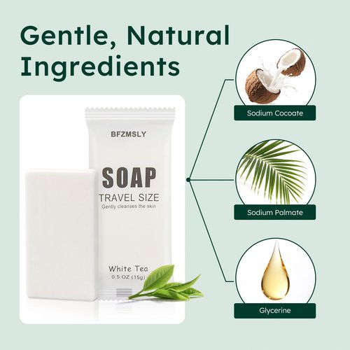BFZMSLY 100 Pack Bulk Wrapped Hotel Bar Soap, 0.5 oz (15g), White Tea Scent – Mini Guest Soaps for Hotels, Airbnb, Vacation Rentals, Travel Toiletries, Individually Wrapped