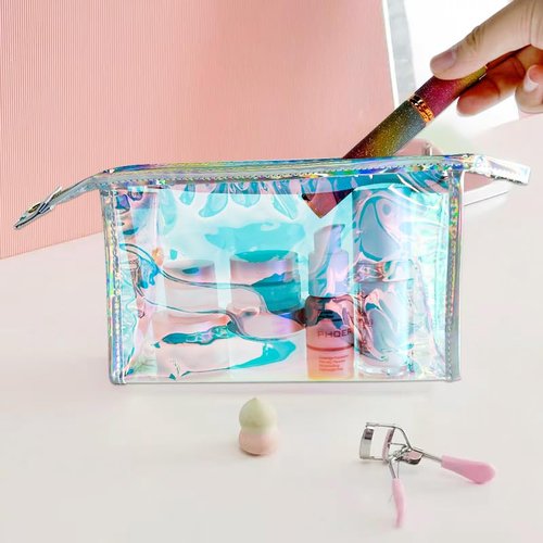 TotePrint Green Transparent Laser Cosmetic Bag Iridescent Holographic Waterproof PVC Makeup Organizer Bag for Women (Green)