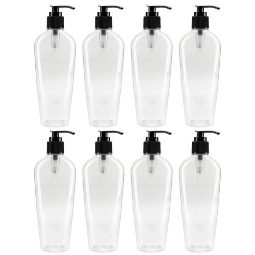 Cornucopia Brands 8-Ounce Clear Oval-Shaped Plastic Lotion Bottles w/Pump Dispensers (Pack of 8) Empty Containers for Lotion, Liquid Soap, Baby Care, Hand Care