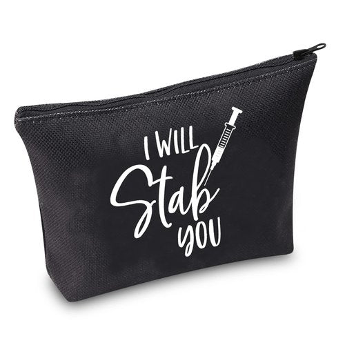 TSOTMO Nurse Gift Nursing Graduation Gifts Nurses Practitioner Bag I Will Stab You Cosmetic Bag Nurses Day Gift (Stab BLK)