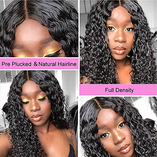JIETAI 4x4 Curly Human Hair Wig 180% Density Deep Wave Lace Front Wig Glueless Wigs Human Hair Pre Plucked Curly Wig HD Lace Wig for Black Women (32 Inch)