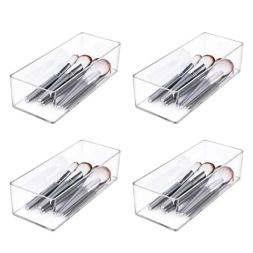 JessLab Acrylic Organizers, Bathroom Organizer for Drawer, 4-Pack Cosmetic Display Cases for Vanity, Countertop, Desk, Kitchen, and Makeup Storage, 1-Section