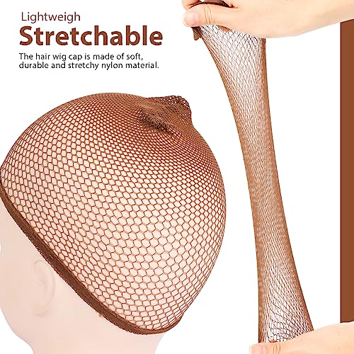 Fandamei Wig Cap, 6PCS Wig Caps for Women Kids Brown, Mesh Wig Cap Net, Closed End Hair Nets, Nylon Hair Net for Wigs for Halloween Rave Party Cosplay