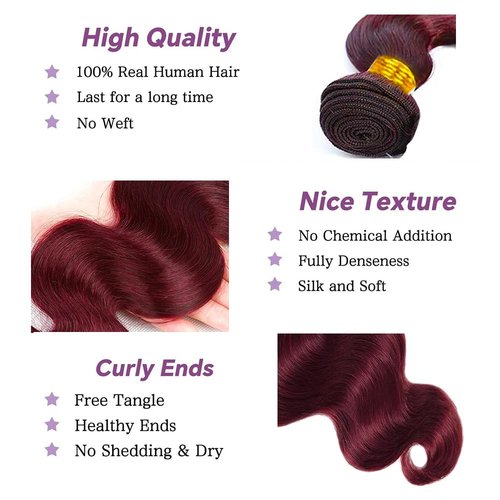 99J Burgundy Human Hair Bundles Body Wave 20 Inch 12A Wine Red Double Weft Brazilian Bundles Human Hair Extensions 1 Pack