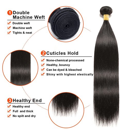 Straight Human Hair Bundles 14 16 18 Inch Straight 3 Bundles Human Hair Brazilian Remy Virgin Hair Extensions Straight Hair Bundle Natural Black 50g Per Bundle