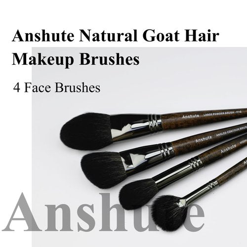 Anshute Natural Goat Hair Makeup Brushes Set of 4, Face Brushes, Professional Natural Hair Cosmetic Brushes, Beech Wood Handle. Super Soft Bristles, Variety of Brushes.