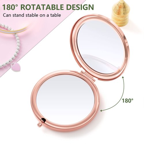 Nipichsha Compact Mirror, Pocket Travel Makeup Mirror, 2 - Sided 2X / 1X Magnification, Small Folding Portable Handheld, 2.75 in Rose Gold, Happy Cats