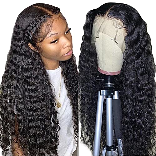Tuneful Deep Wave Lace Front Wigs Human Hair Pre Plucked 220 Density 13x6 HD Transparent Lace Frontal Human Hair Wig 22 Inch Glueless Curly Wigs Human Hair for Women