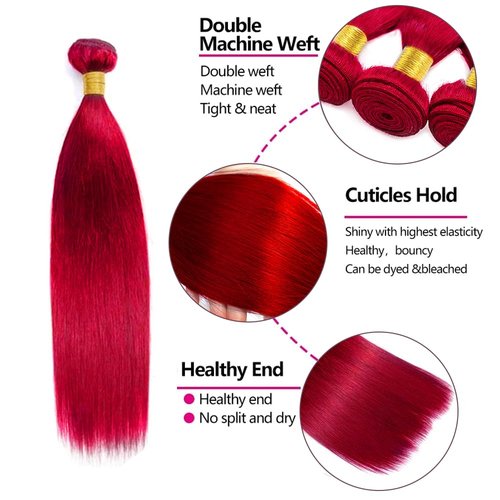 32 Inch Red Human Hair Bundles Burgundy Straight Bundles Peruvian Virgin Remy Real Soft Bright Red Bundle Hair Extensions