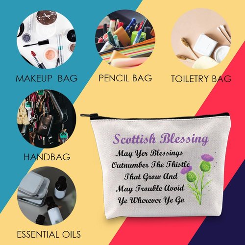 MNIGIU Scottish Thistle Makeup Cosmetic Bag Scottish Blessing Gift May Yer Blessings Outnumber The Thistle That Grow Travel Zipper Pouch (scottish blessing bag)