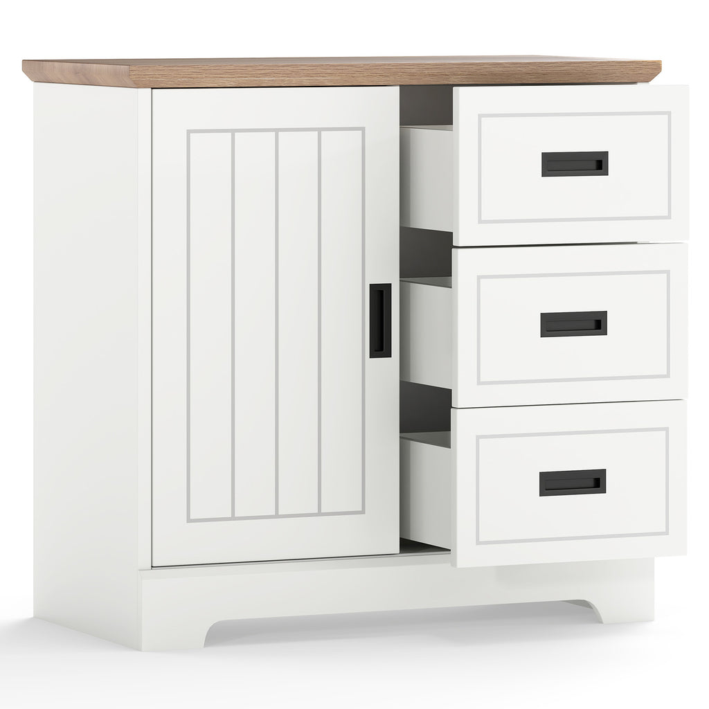 Farmhouse Sideboard Buffet Cabinet with Sliding Doors - White