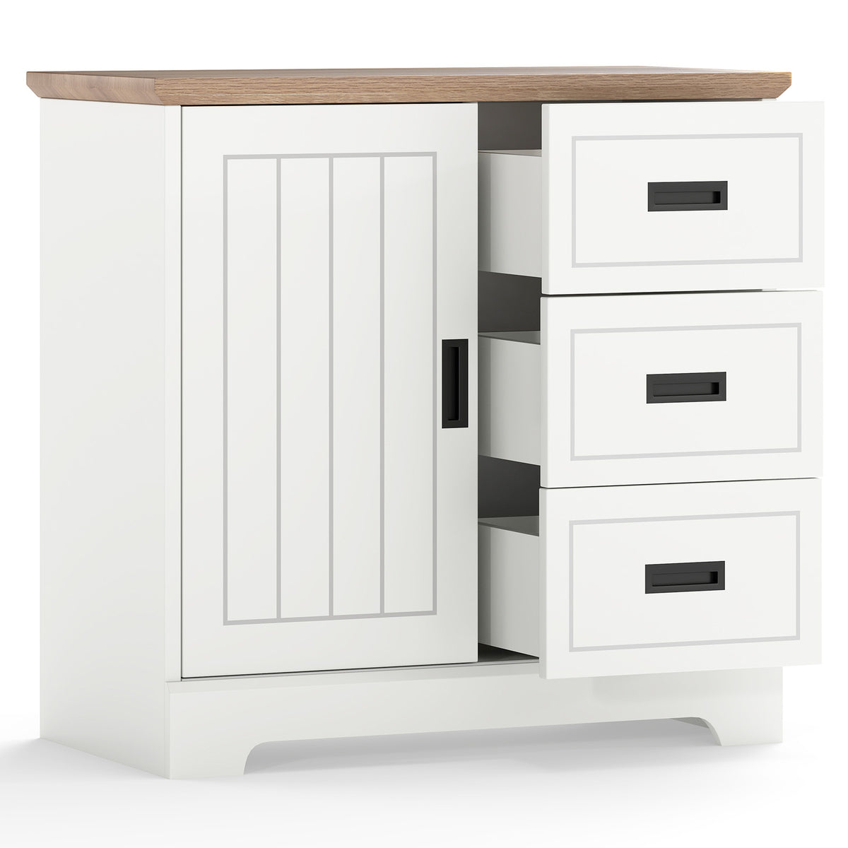 Farmhouse Sideboard Buffet Cabinet with Sliding Doors - White