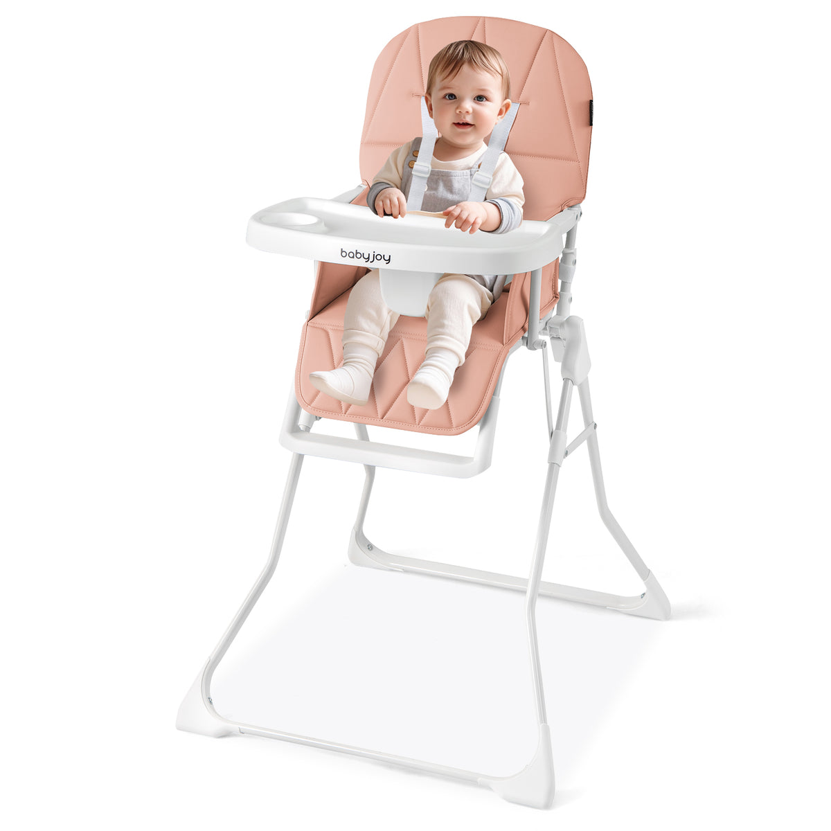 Pink Compact Highchair with Removable Tray & Safety Harness - Easy Clean & Space Saving