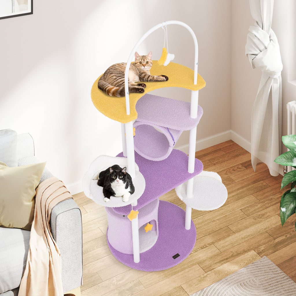 Large Cat Tower 62-Inch with Metal Frame & Jumping Platforms - Purple Variation