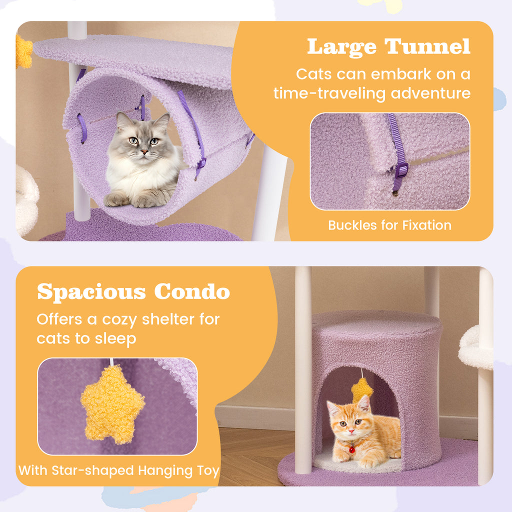 Large Cat Tower 62-Inch with Metal Frame & Jumping Platforms - Purple Variation