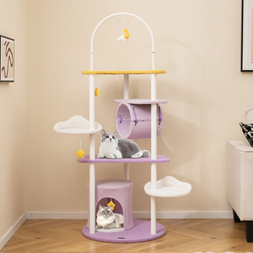 Large Cat Tower 62-Inch with Metal Frame & Jumping Platforms - Purple Variation