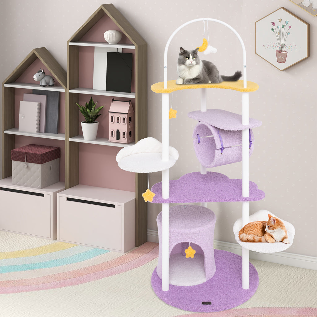 Large Cat Tower 62-Inch with Metal Frame & Jumping Platforms - Purple Variation