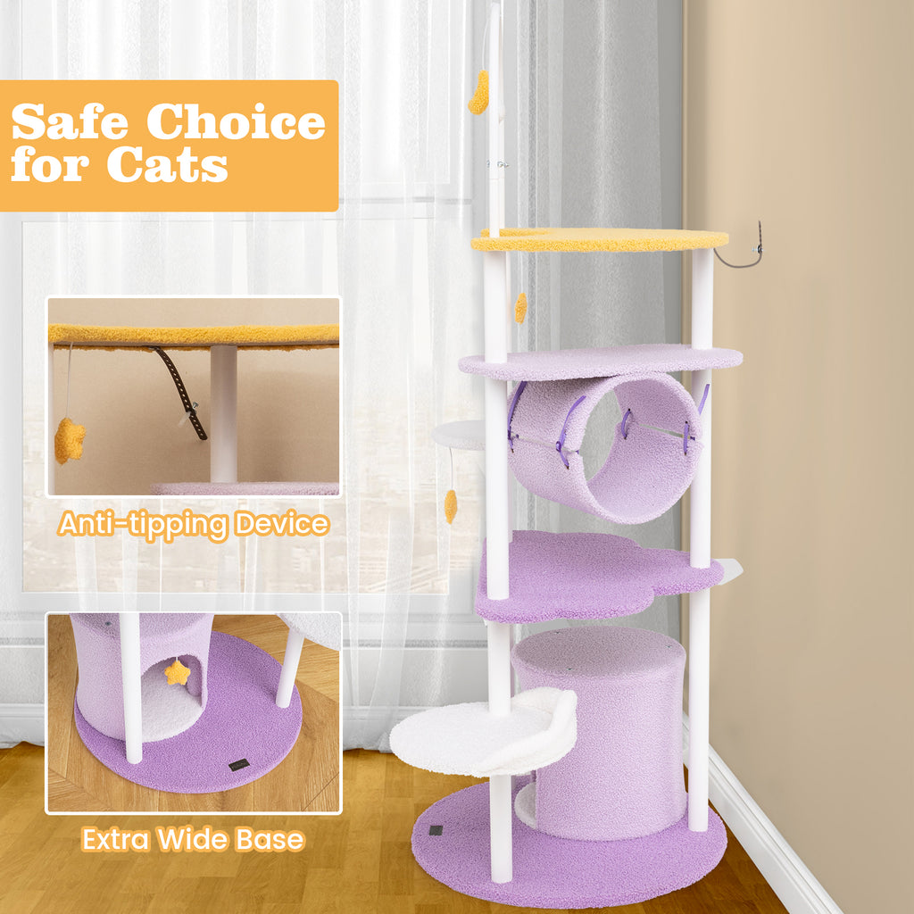 Large Cat Tower 62-Inch with Metal Frame & Jumping Platforms - Purple Variation