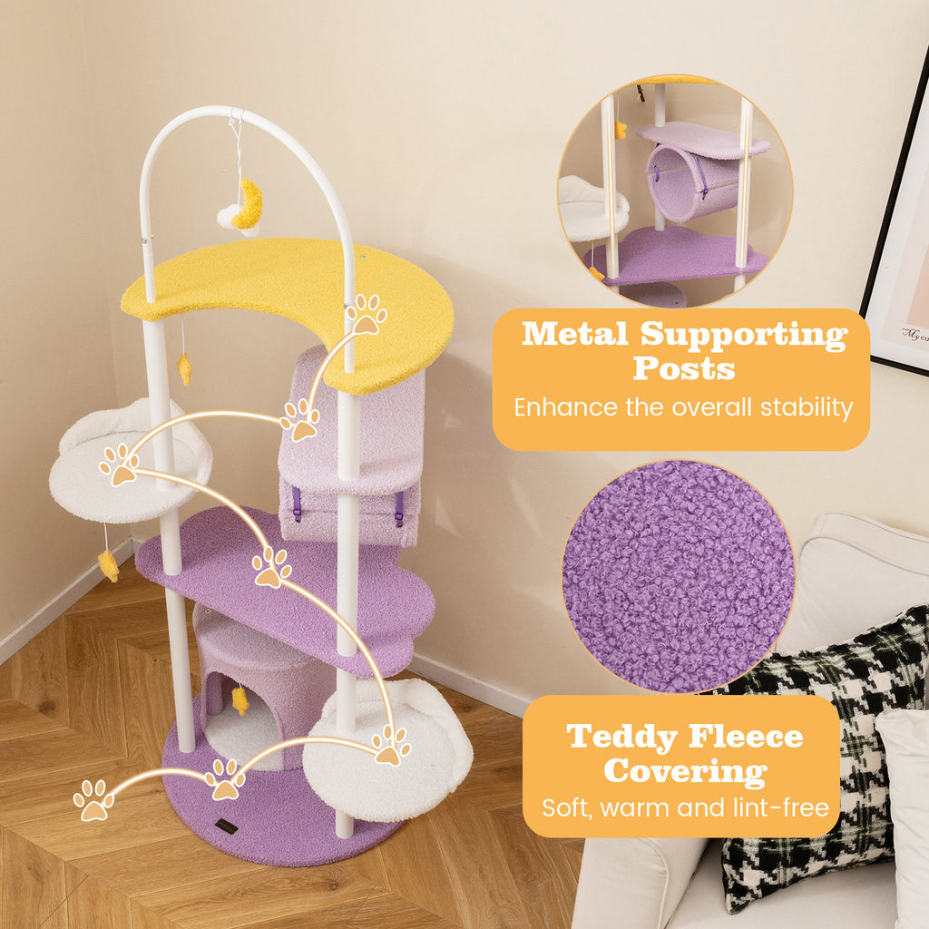 Large Cat Tower 62-Inch with Metal Frame & Jumping Platforms - Purple Variation