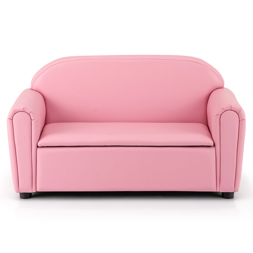 Kids 2-Seat Sofa Armrest Chair with Storage - Pink, Durable & Comfortable