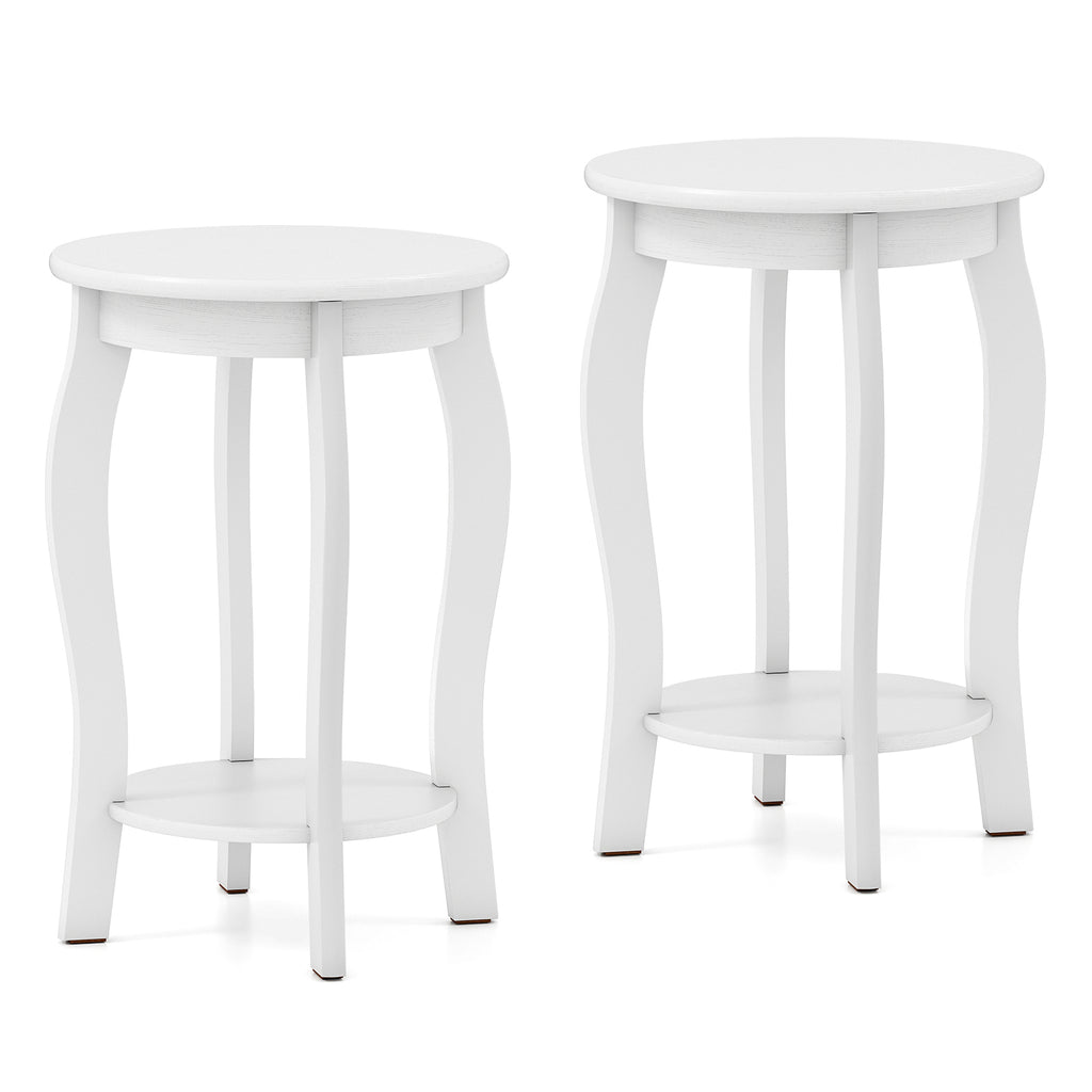 15 Inch 2-Tier Round End Table with Storage Shelf, Set of 2 - White