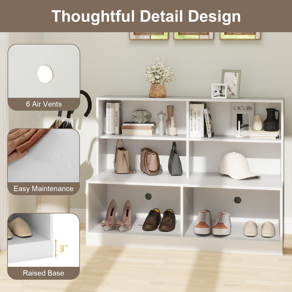 Entryway Shoe Cabinet with Bench Seat & Anti-Tipping Kits - White