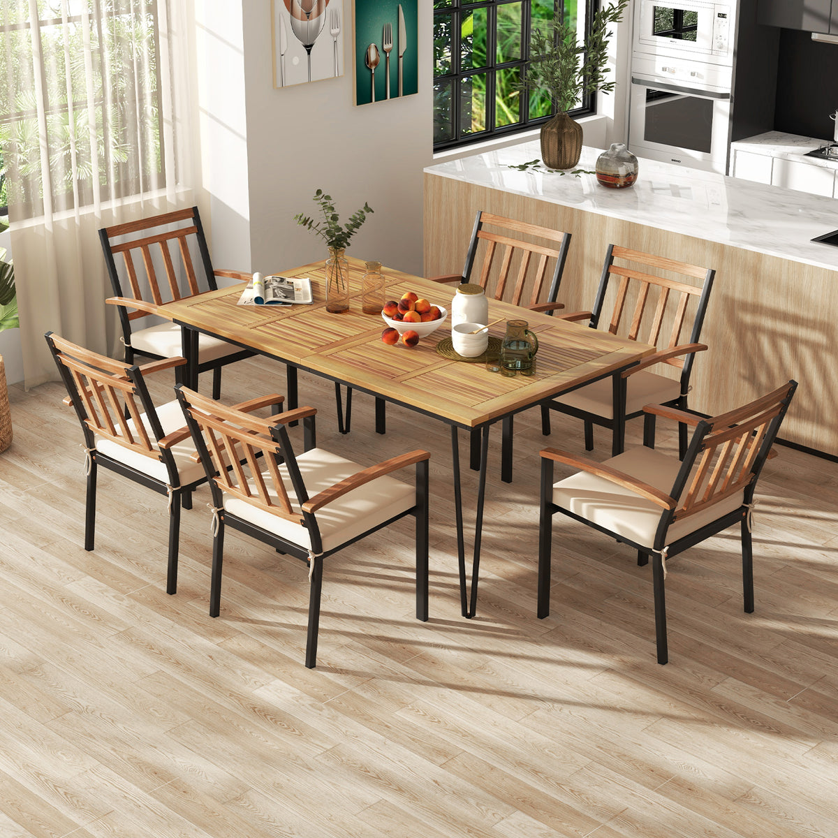 63 Inch Rectangular Outdoor Dining Table for 6 People with Acacia