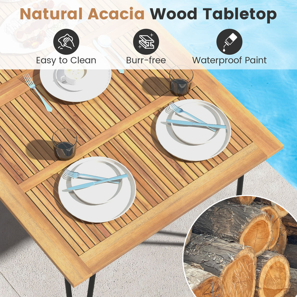 63 Inch Rectangular Outdoor Dining Table for 6 People with Acacia