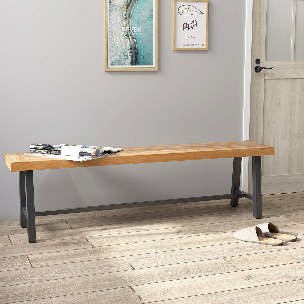 63 Inch Acacia Patio Wood Outdoor Backless Bench - 1 Piece