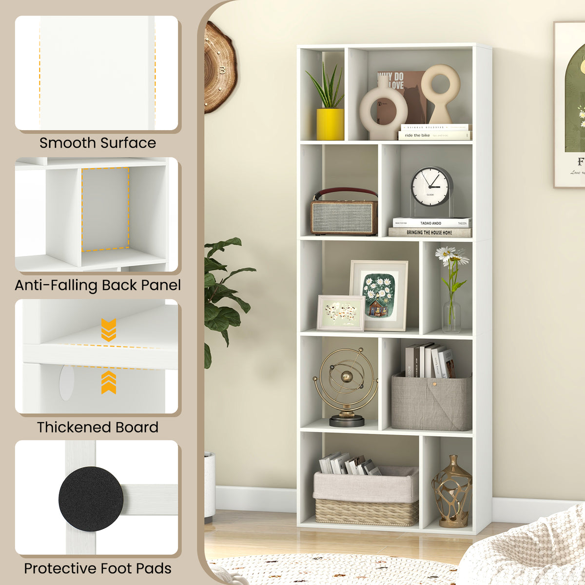 63-Inch 10-Cube Bookshelf, White