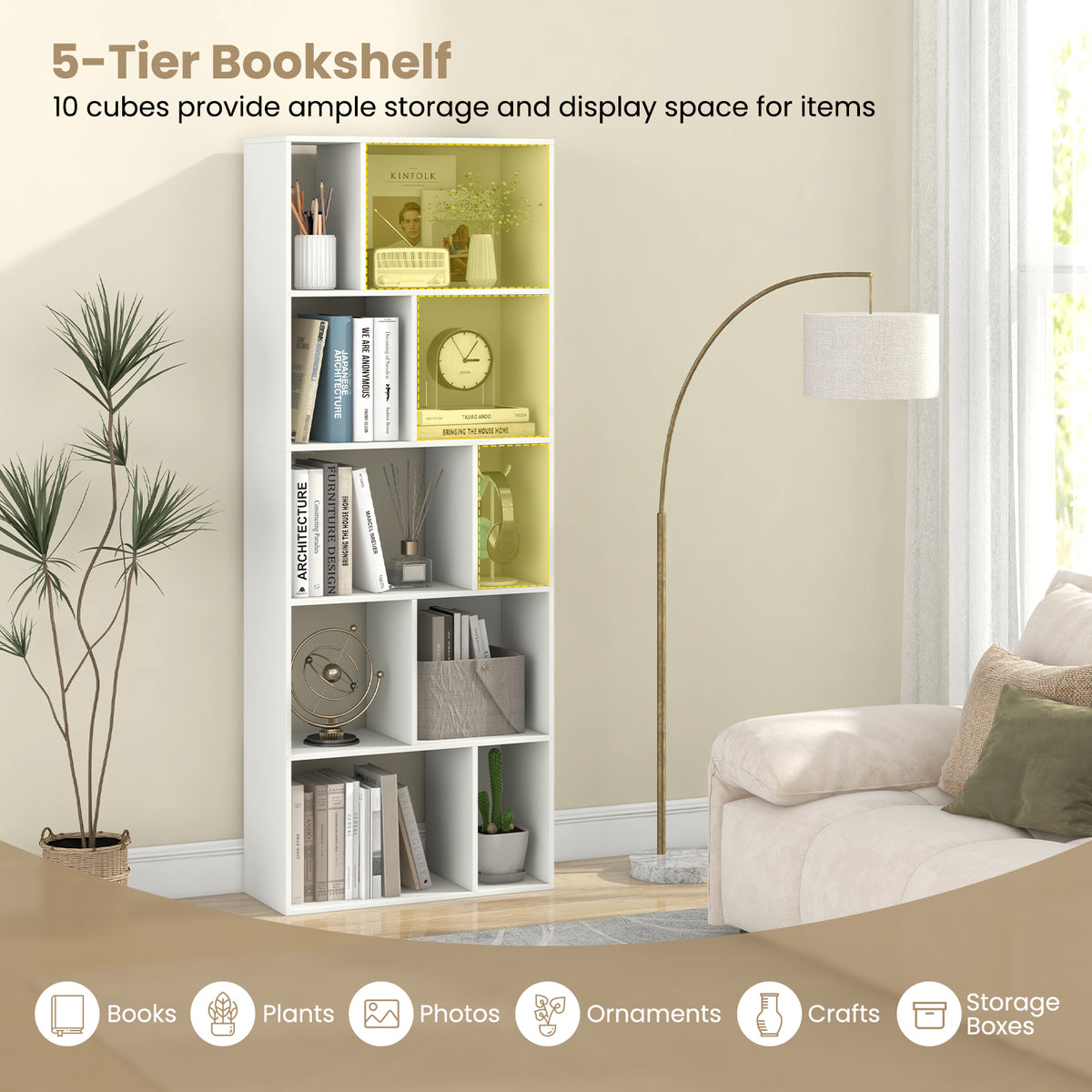 63-Inch 10-Cube Bookshelf, White