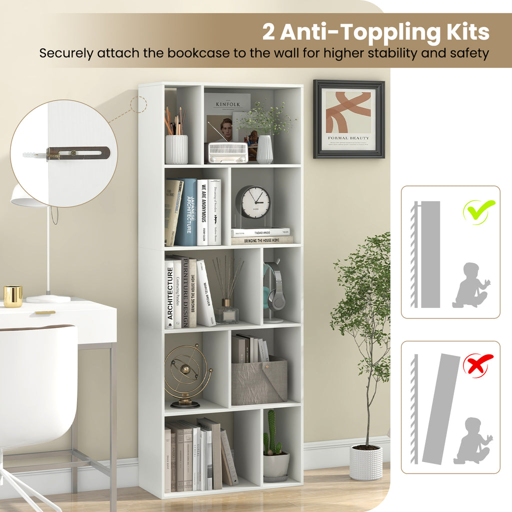 63-Inch 10-Cube Bookshelf, White