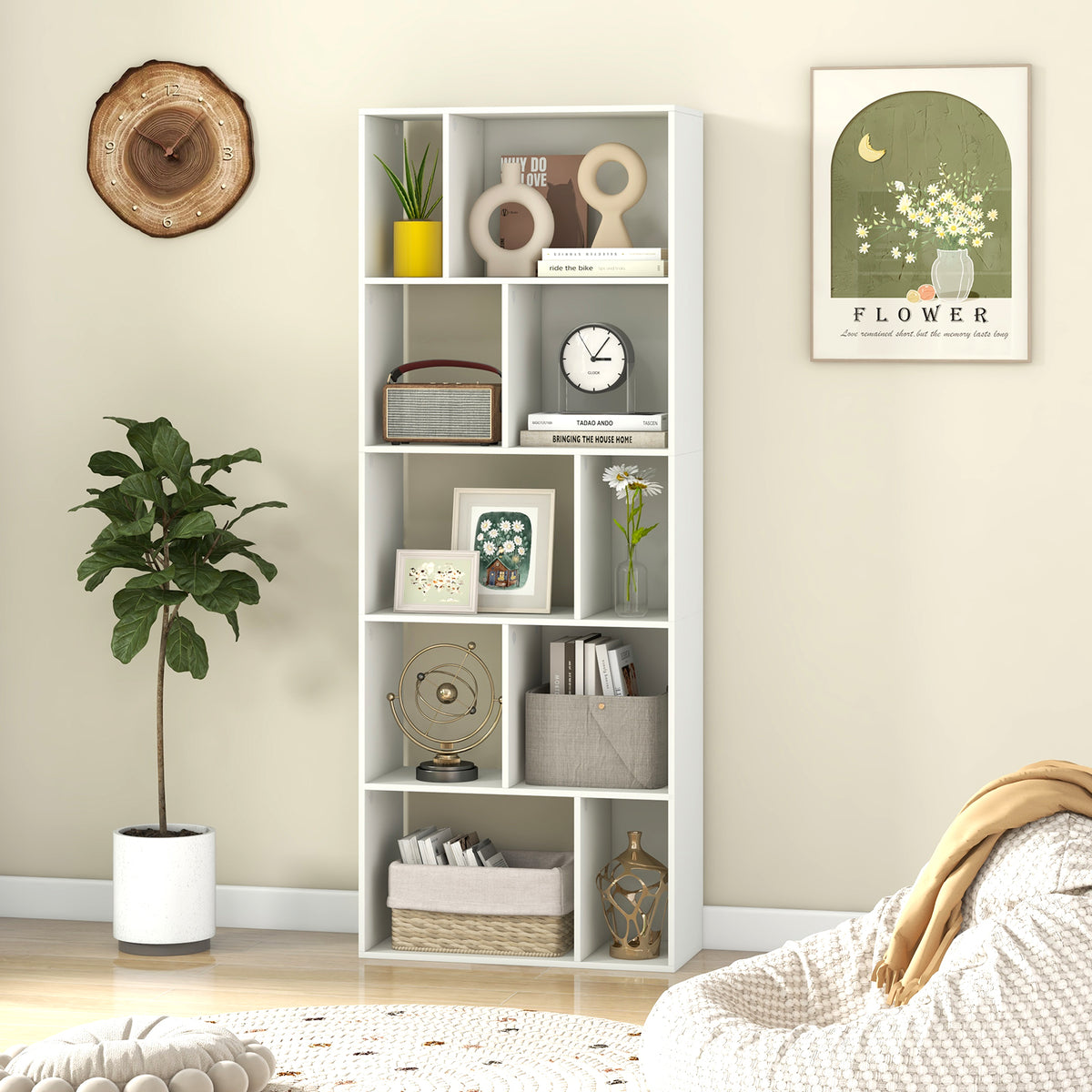 63-Inch 10-Cube Bookshelf, White