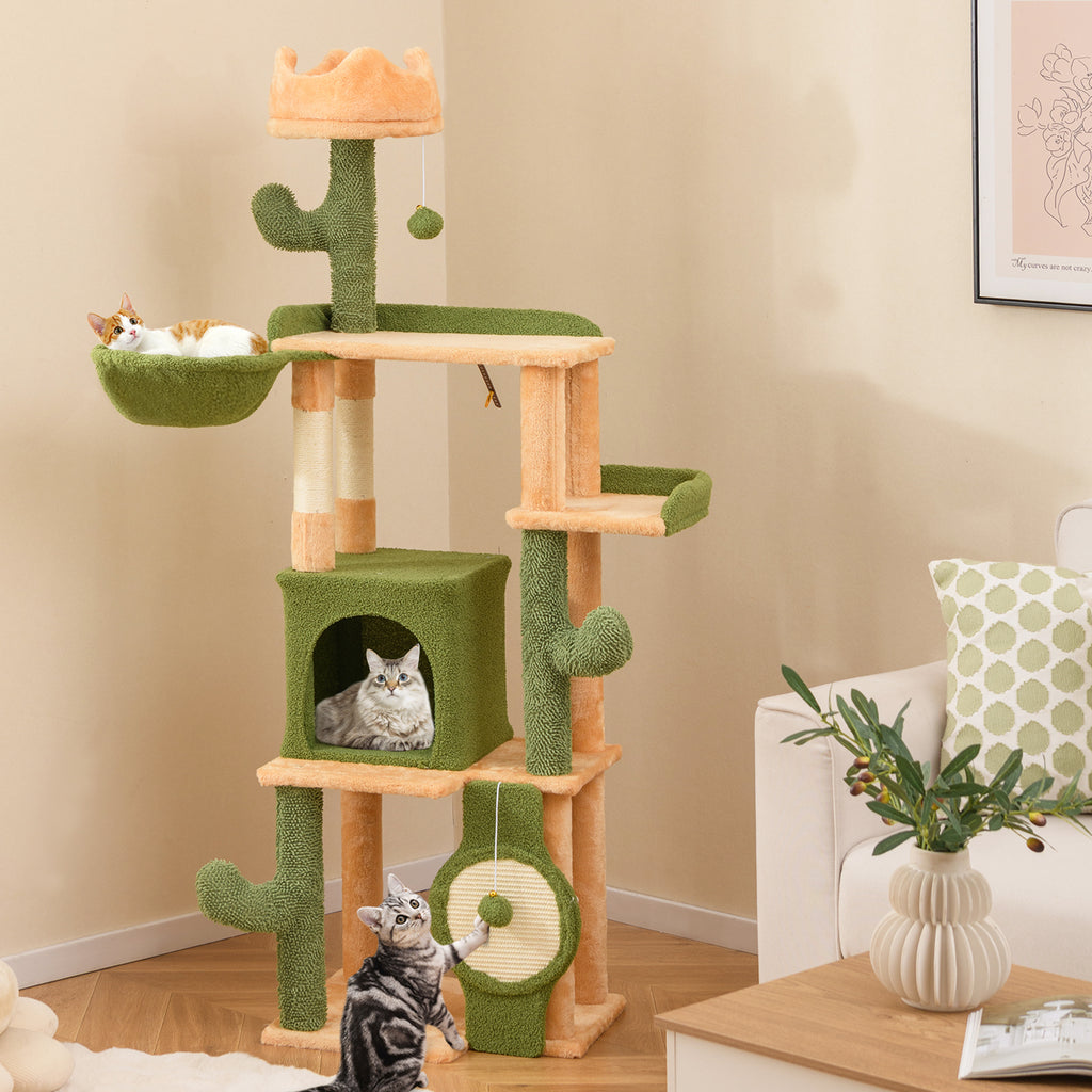 63 Inch Cactus Cat Tree with Sisal Posts & Perches for Indoor Cats - Costway