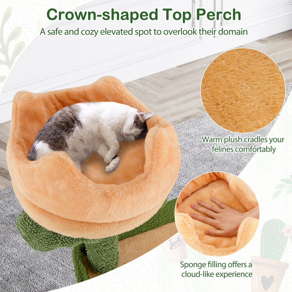 63 Inch Cactus Cat Tree with Sisal Posts & Perches for Indoor Cats - Costway