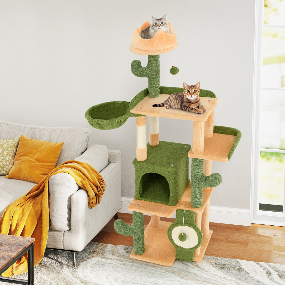 63 Inch Cactus Cat Tree with Sisal Posts & Perches for Indoor Cats - Costway