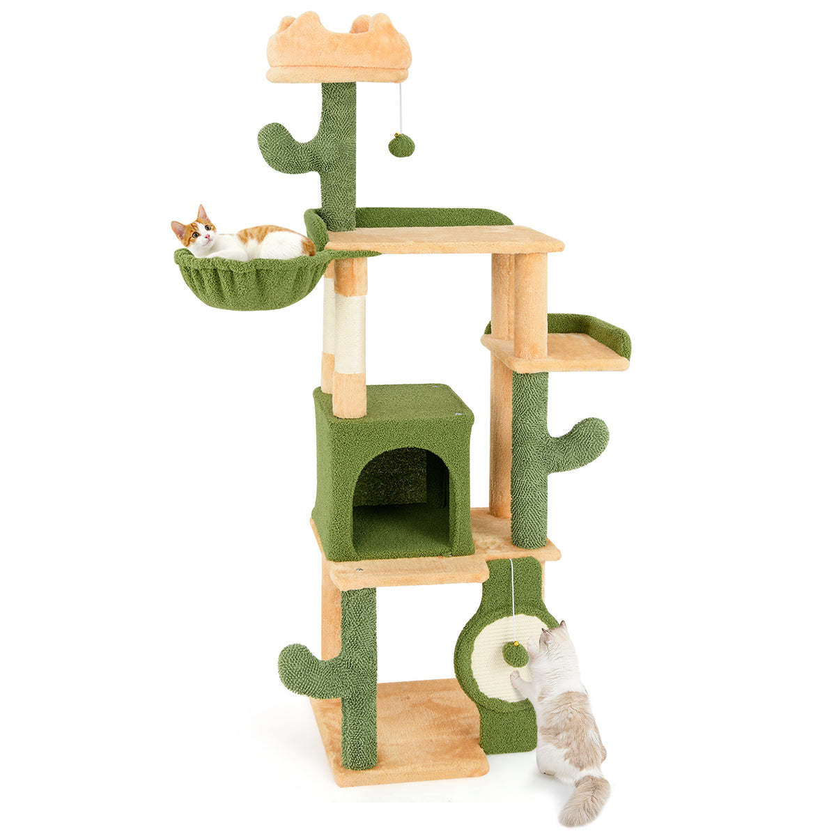 63 Inch Cactus Cat Tree with Sisal Posts & Perches for Indoor Cats - Costway