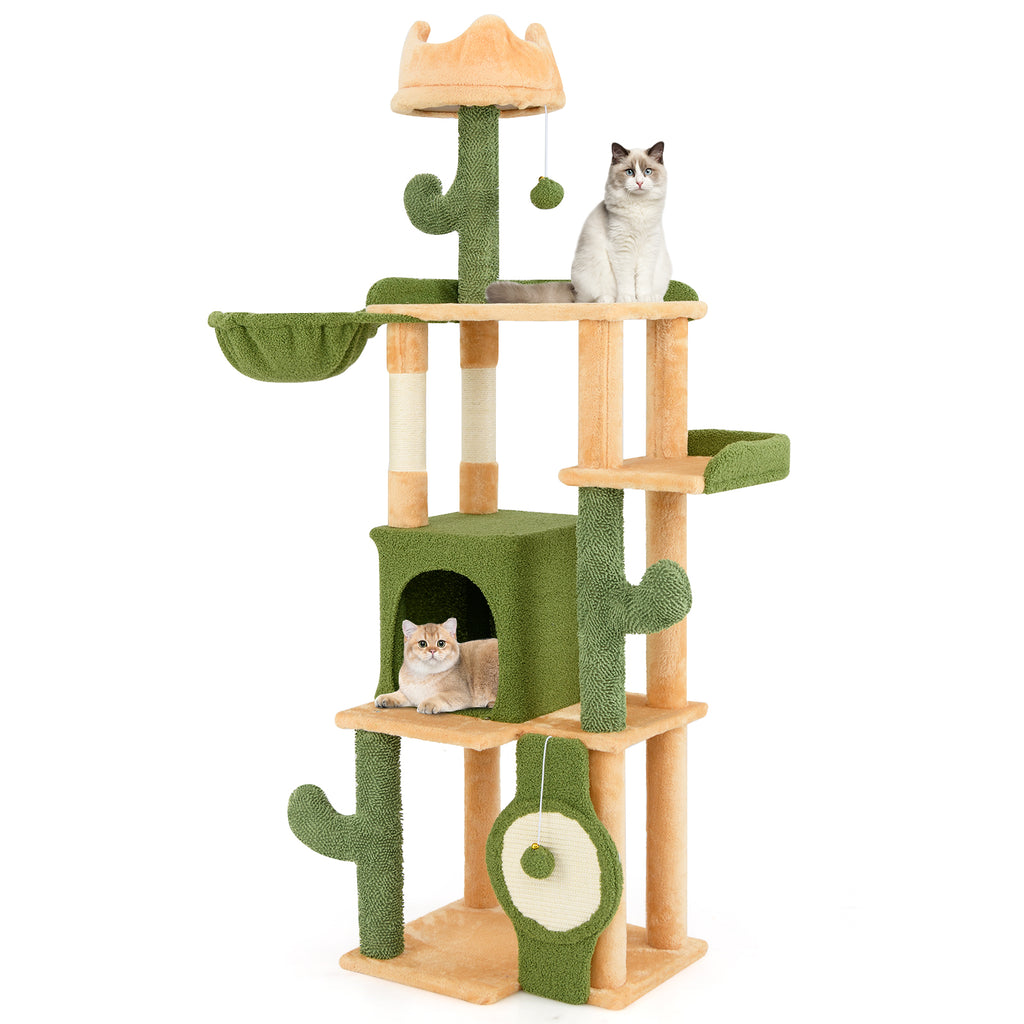 63 Inch Cactus Cat Tree with Sisal Posts & Perches for Indoor Cats - Costway