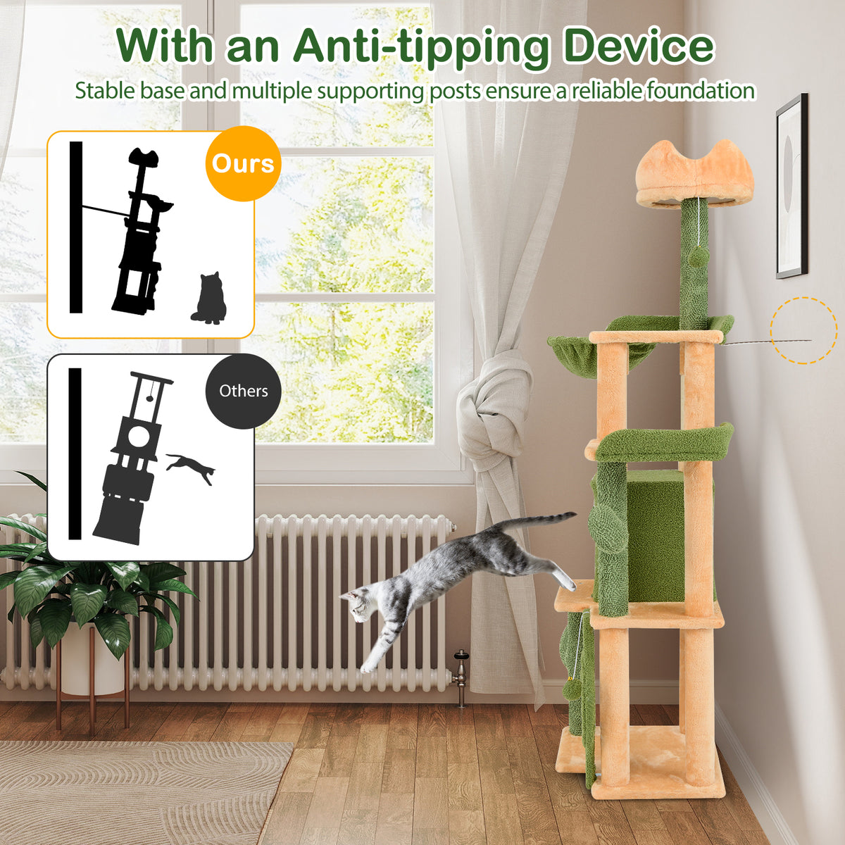 63 Inch Cactus Cat Tree with Sisal Posts & Perches for Indoor Cats - Costway