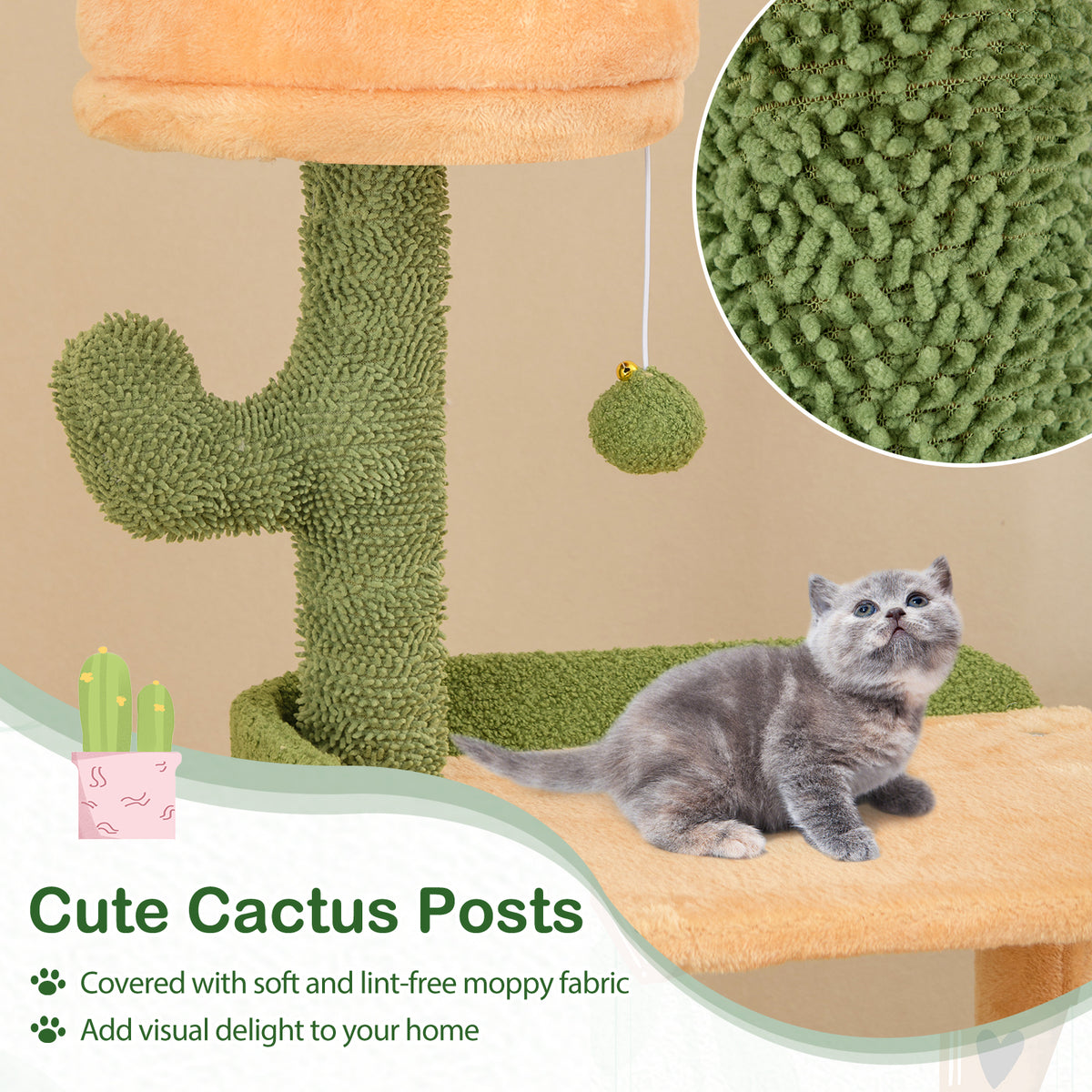 63 Inch Cactus Cat Tree with Sisal Posts & Perches for Indoor Cats - Costway