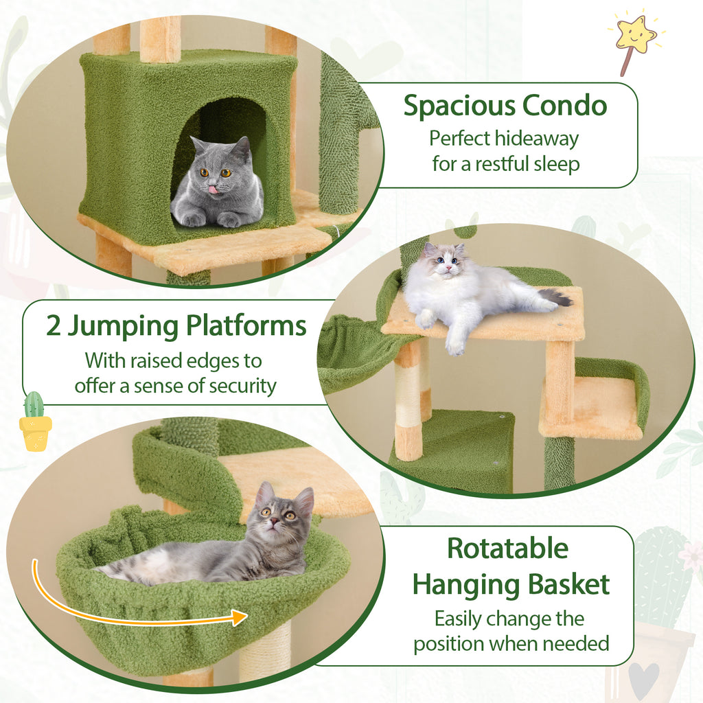 63 Inch Cactus Cat Tree with Sisal Posts & Perches for Indoor Cats - Costway